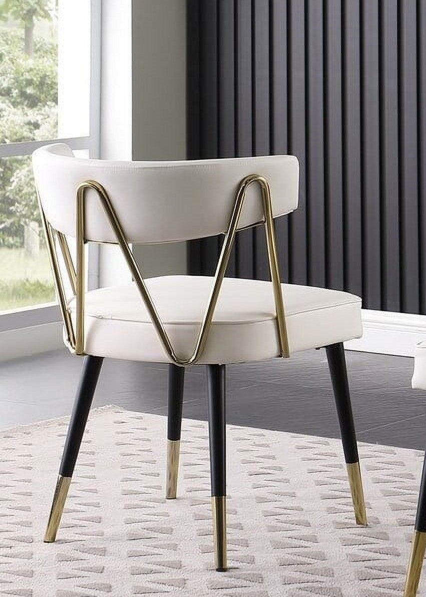 Glam Faux Leather Dining Chair Set of 2 with Gold Trim, Padded Seat Upholstered Kitchen Side Chair, Ivory