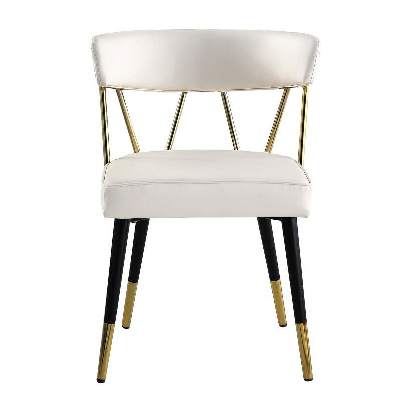 Glam Faux Leather Dining Chair Set of 2 with Gold Trim, Padded Seat Upholstered Kitchen Side Chair, Ivory