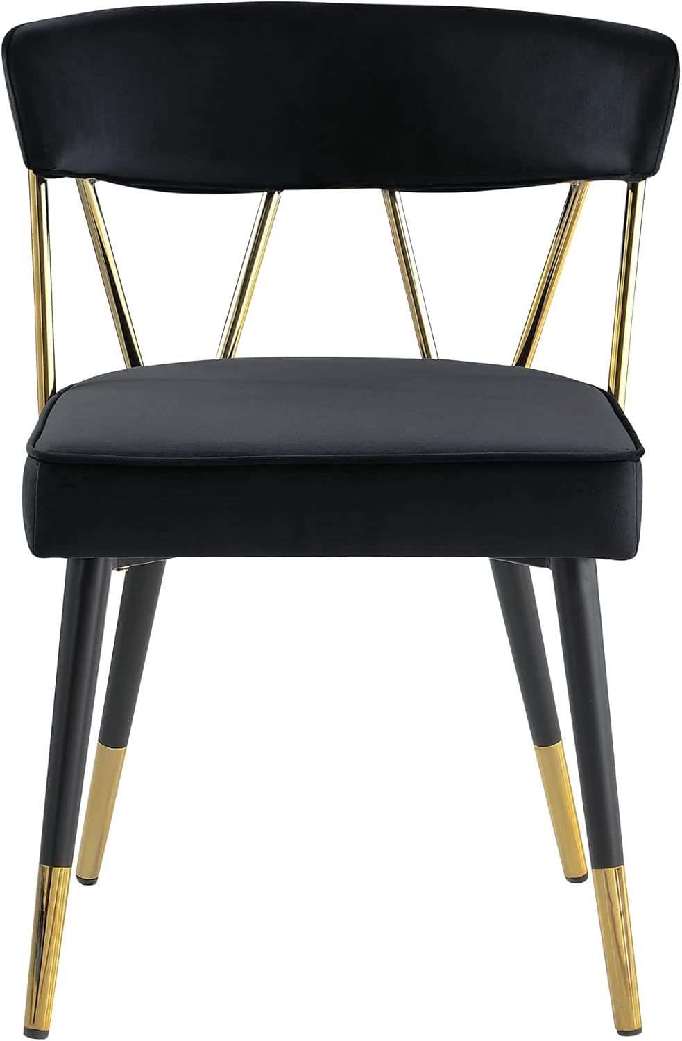 Glam Velvet Dining Chair Set of 2 with Gold Trim, Padded Seat Upholstered Kitchen Side Chair, Black