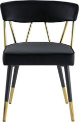 Glam Velvet Dining Chair Set of 2 with Gold Trim, Padded Seat Upholstered Kitchen Side Chair, Black
