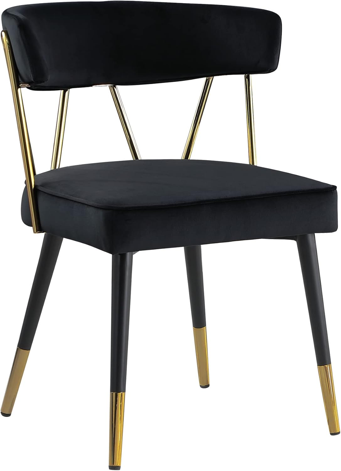 Glam Velvet Dining Chair Set of 2 with Gold Trim, Padded Seat Upholstered Kitchen Side Chair, Black