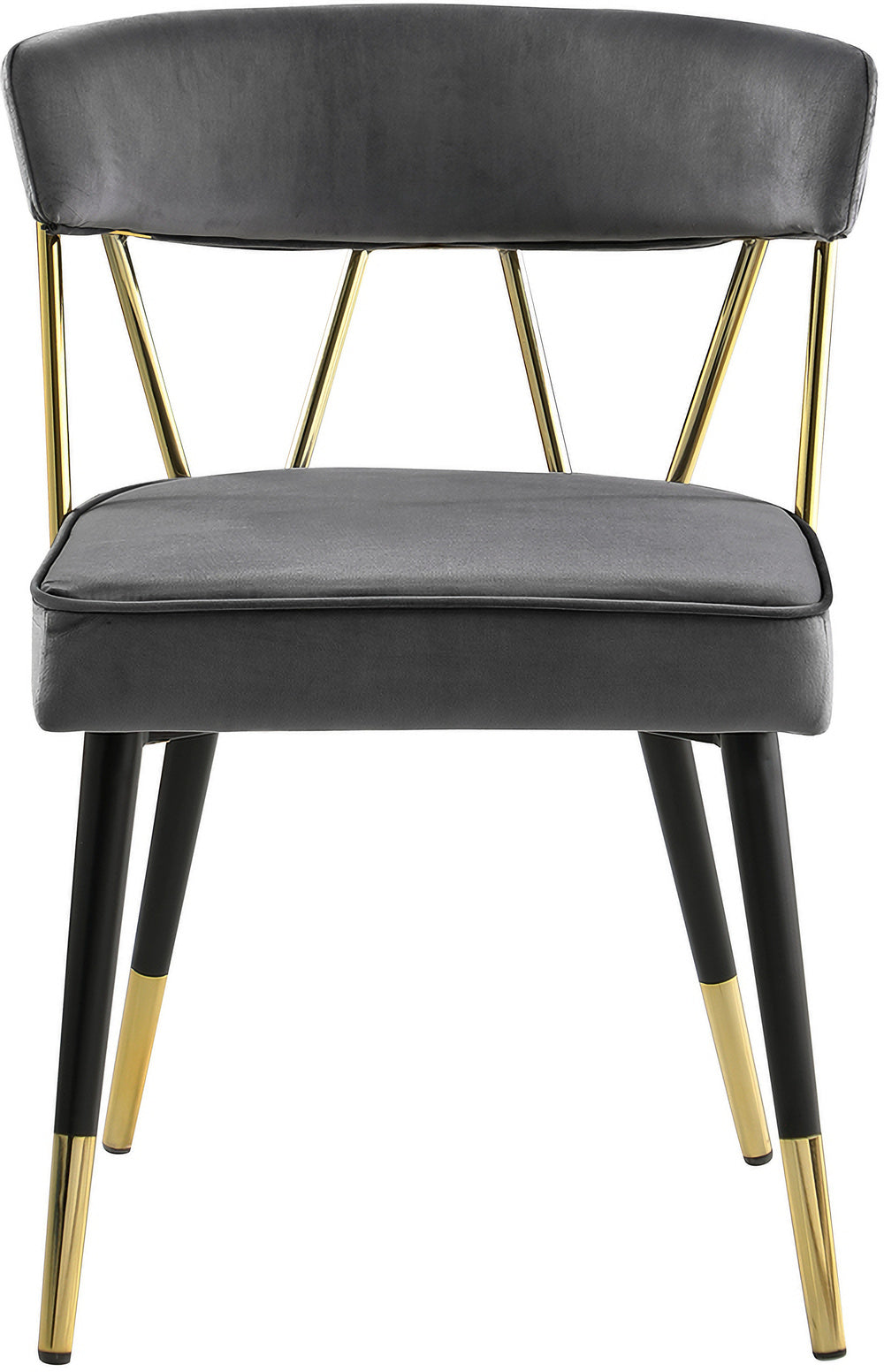 Glam Velvet Dining Chair Set of 2 with Gold Trim, Padded Seat Upholstered Kitchen Side Chair, Gray