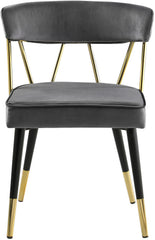 Glam Velvet Dining Chair Set of 2 with Gold Trim, Padded Seat Upholstered Kitchen Side Chair, Gray