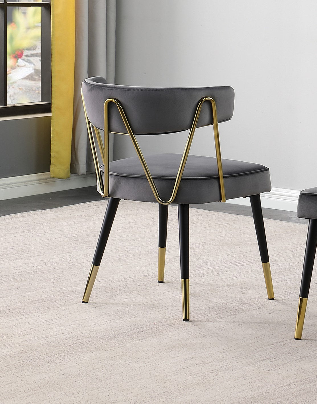 Glam Velvet Dining Chair Set of 2 with Gold Trim, Padded Seat Upholstered Kitchen Side Chair, Gray