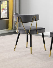 Glam Velvet Dining Chair Set of 2 with Gold Trim, Padded Seat Upholstered Kitchen Side Chair, Gray