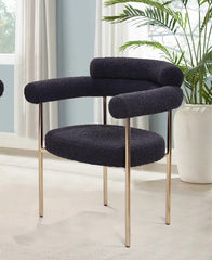 Set of 2 Boucle Fabric Kitchen Dining Chair with Armrest, Accent Upholstered Armchair, Brushed Gold Trim Metal Frame, Black