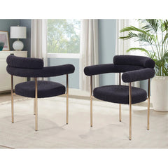 Set of 2 Boucle Fabric Kitchen Dining Chair with Armrest, Accent Upholstered Armchair, Brushed Gold Trim Metal Frame, Black