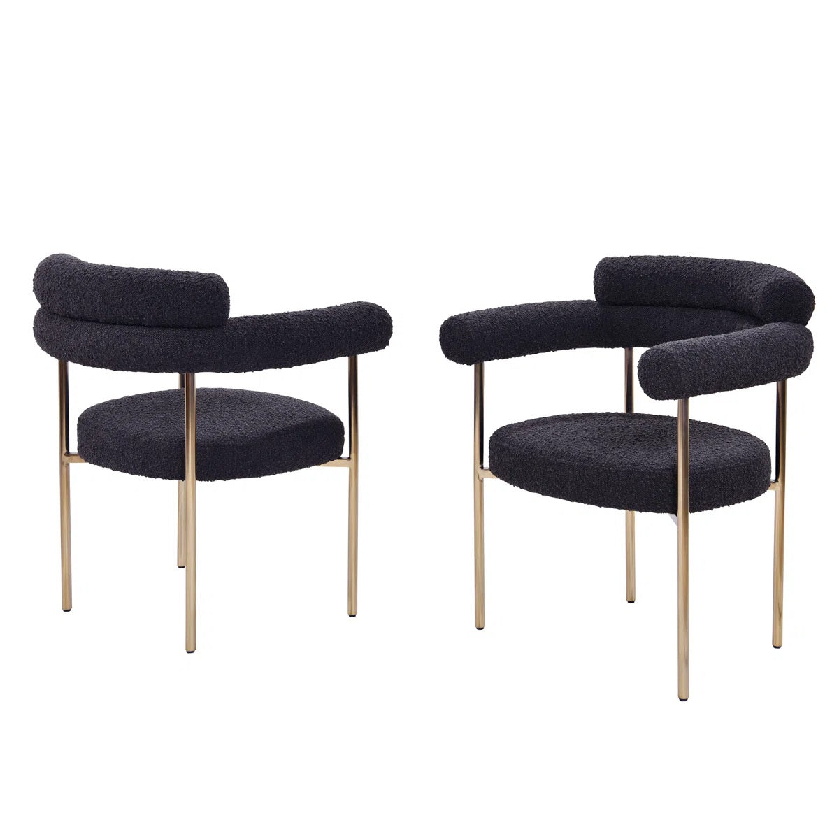 Set of 2 Boucle Fabric Kitchen Dining Chair with Armrest, Accent Upholstered Armchair, Brushed Gold Trim Metal Frame, Black