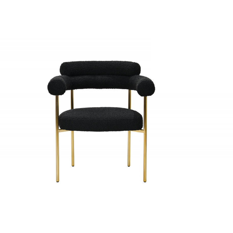 Set of 2 Boucle Fabric Kitchen Dining Chair with Armrest, Accent Upholstered Armchair, Brushed Gold Trim Metal Frame, Black