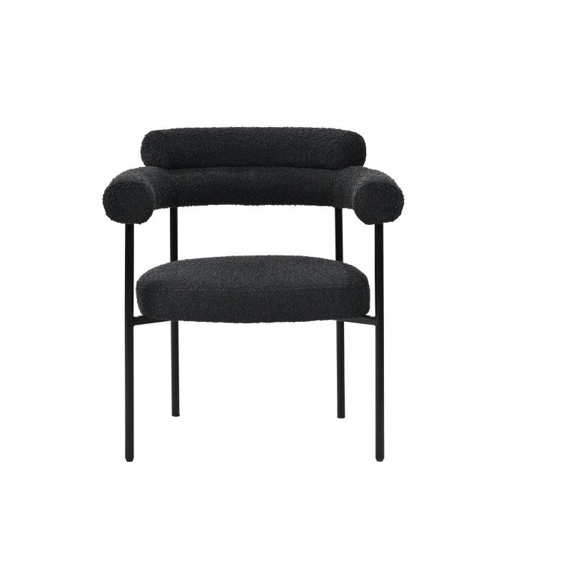 Set of 2 Boucle Fabric Kitchen Dining Chair with Armrest, Accent Upholstered Armchair, Metal Frame, Black