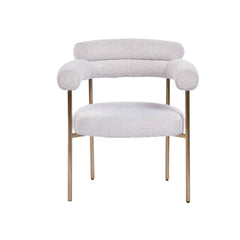 Set of 2 Boucle Fabric Kitchen Dining Chair with Armrest, Accent Upholstered Armchair, Brushed Gold Trim Metal Frame, Cream