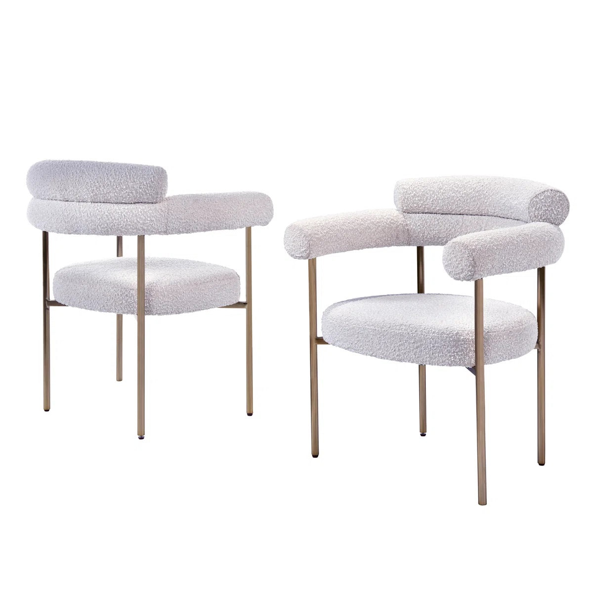 Set of 2 Boucle Fabric Kitchen Dining Chair with Armrest, Accent Upholstered Armchair, Brushed Gold Trim Metal Frame, Cream