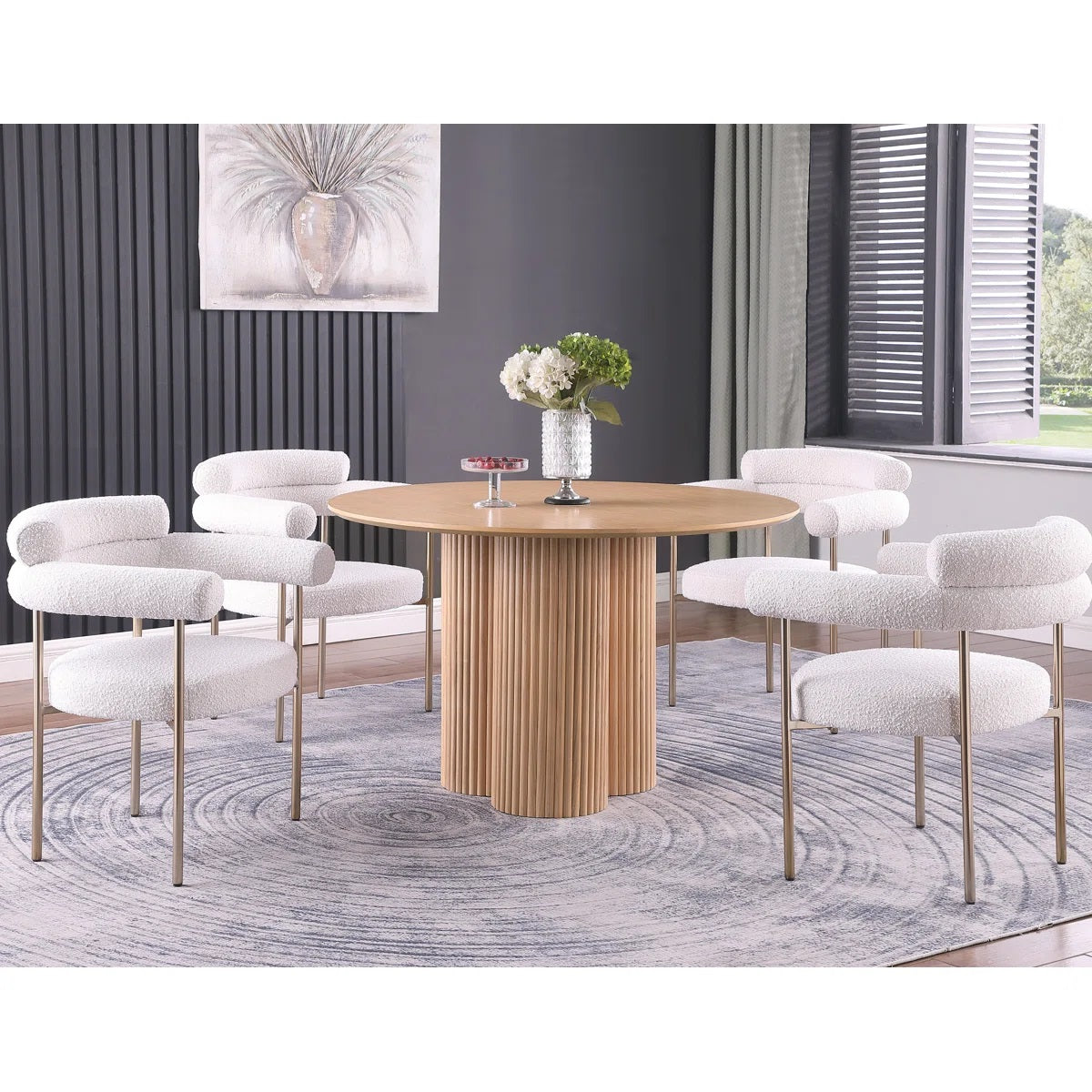 Set of 2 Boucle Fabric Kitchen Dining Chair with Armrest, Accent Upholstered Armchair, Brushed Gold Trim Metal Frame, Cream