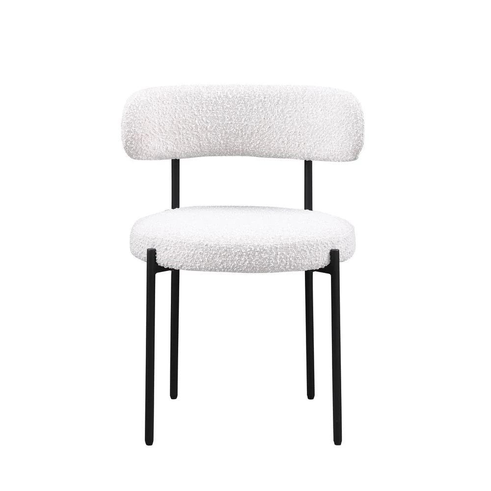 Contemporary Dining Chair Set of 2, Boucle Fabric Upholstered Kitchen Chair with Metal Frame, Cream