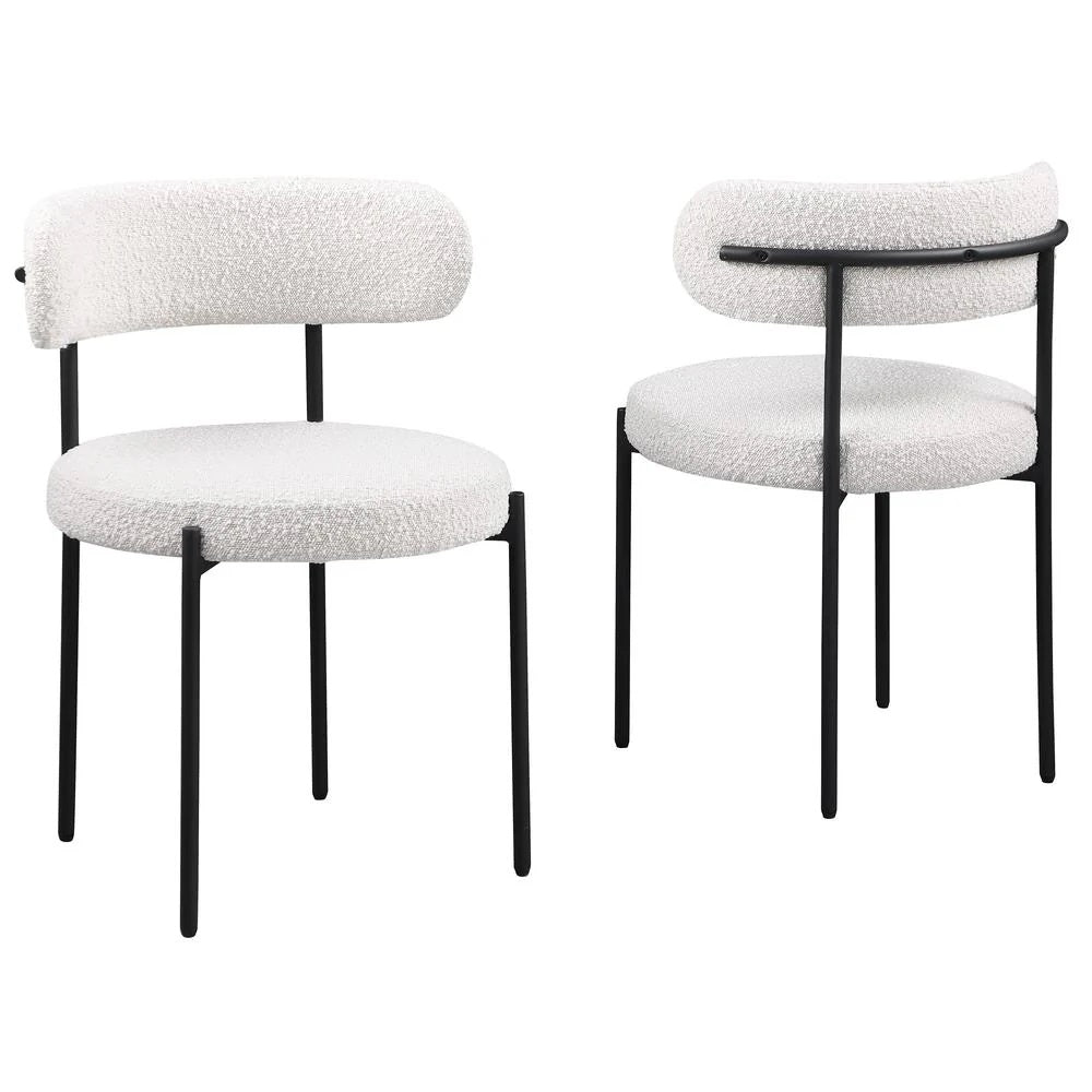 Contemporary Dining Chair Set of 2, Boucle Fabric Upholstered Kitchen Chair with Metal Frame, Cream