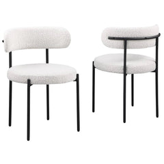 Contemporary Dining Chair Set of 2, Boucle Fabric Upholstered Kitchen Chair with Metal Frame, Cream