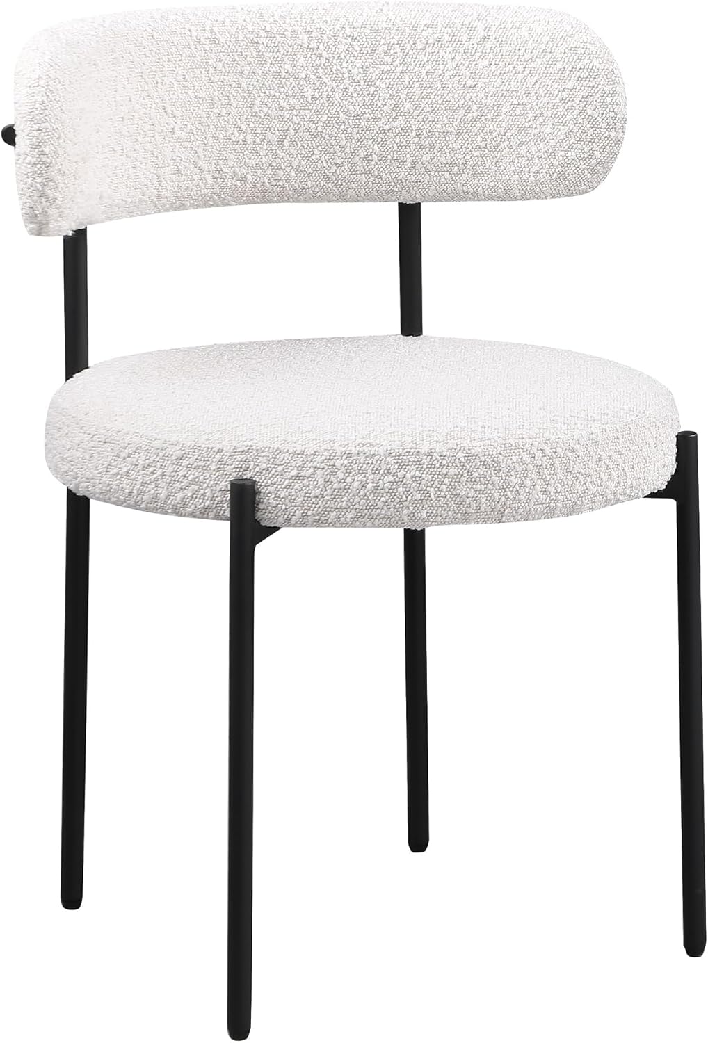 Contemporary Dining Chair Set of 2, Boucle Fabric Upholstered Kitchen Chair with Metal Frame, Cream