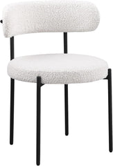 Contemporary Dining Chair Set of 2, Boucle Fabric Upholstered Kitchen Chair with Metal Frame, Cream