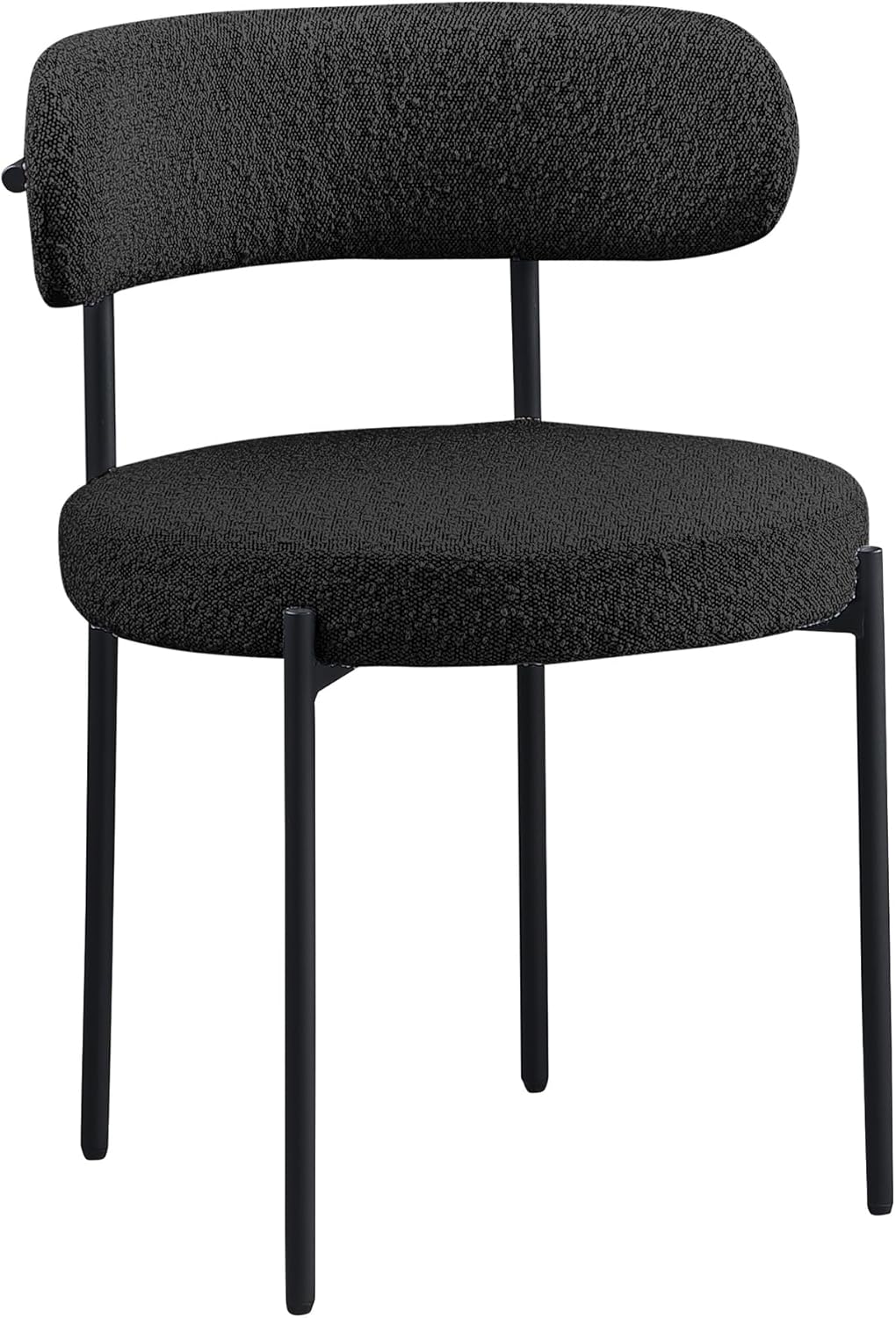 Contemporary Dining Chair Set of 2, Boucle Fabric Upholstered Kitchen Chair with Metal Frame, Black