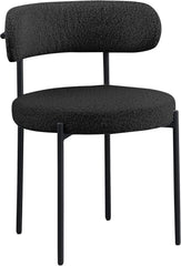 Contemporary Dining Chair Set of 2, Boucle Fabric Upholstered Kitchen Chair with Metal Frame, Black