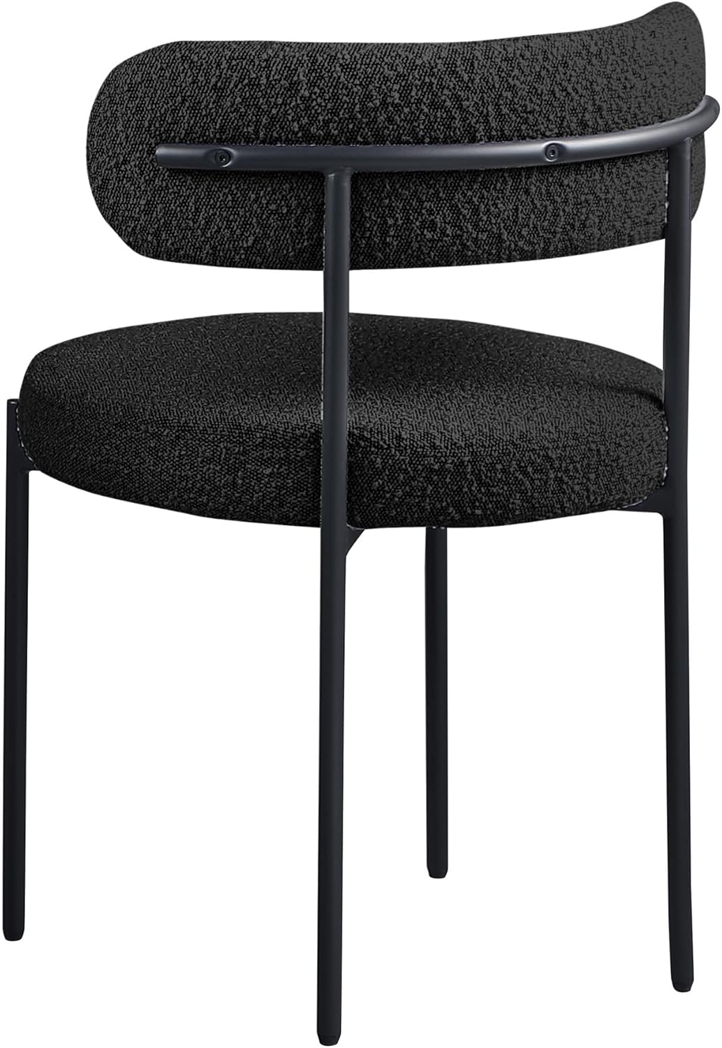 Contemporary Dining Chair Set of 2, Boucle Fabric Upholstered Kitchen Chair with Metal Frame, Black