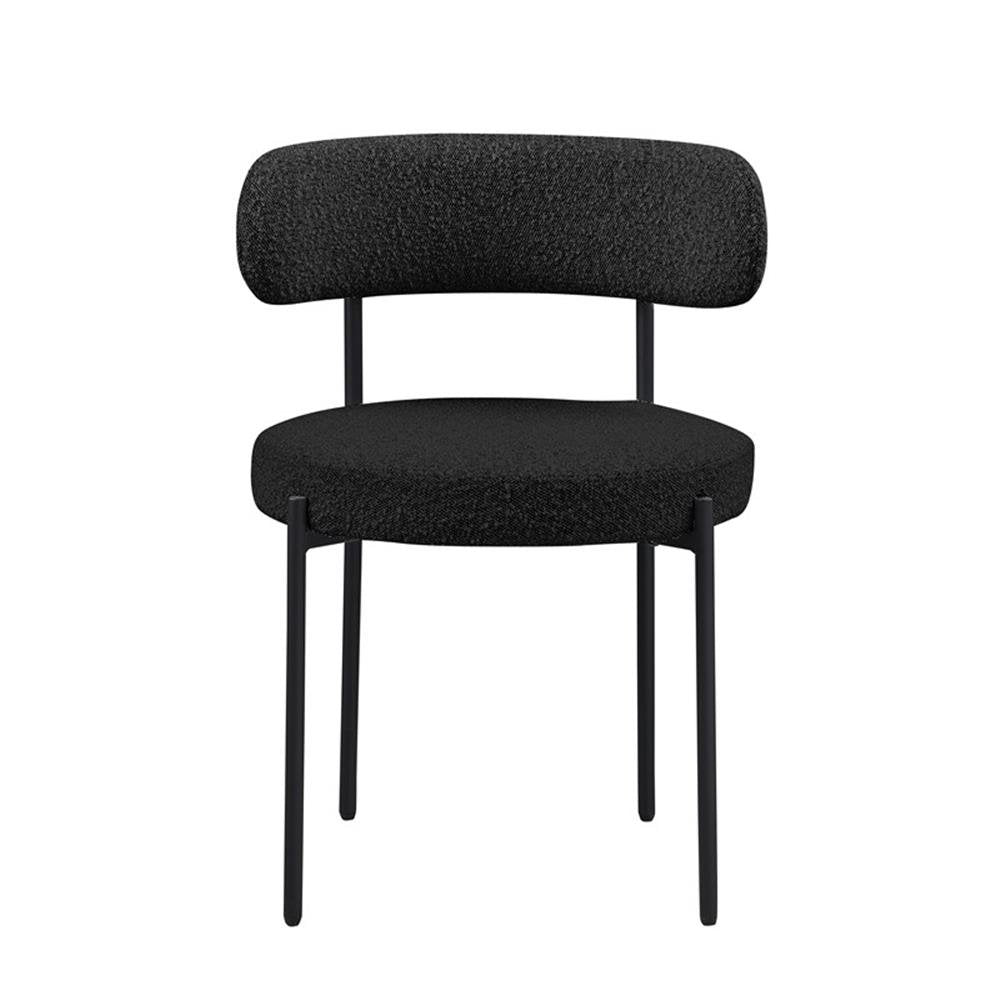 Contemporary Dining Chair Set of 2, Boucle Fabric Upholstered Kitchen Chair with Metal Frame, Black