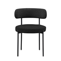 Contemporary Dining Chair Set of 2, Boucle Fabric Upholstered Kitchen Chair with Metal Frame, Black