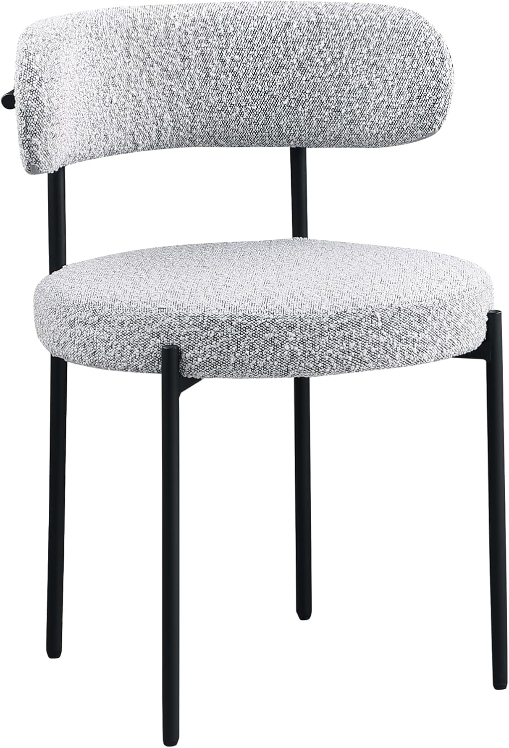 Contemporary Dining Chair Set of 2, Boucle Fabric Upholstered Kitchen Chair with Metal Frame, Gray