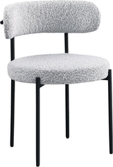 Contemporary Dining Chair Set of 2, Boucle Fabric Upholstered Kitchen Chair with Metal Frame, Gray