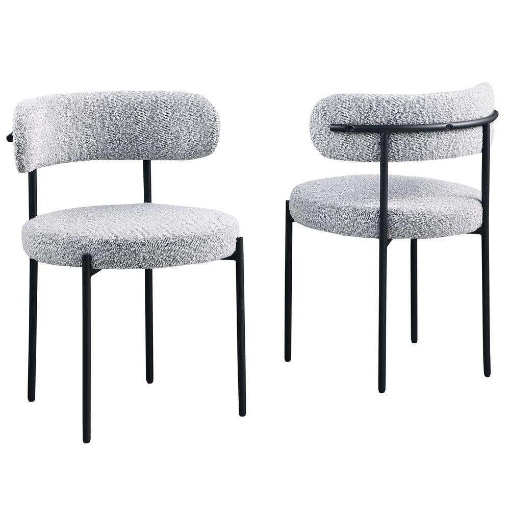 Contemporary Dining Chair Set of 2, Boucle Fabric Upholstered Kitchen Chair with Metal Frame, Gray