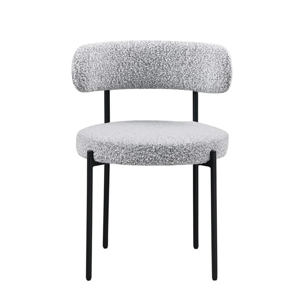 Contemporary Dining Chair Set of 2, Boucle Fabric Upholstered Kitchen Chair with Metal Frame, Gray