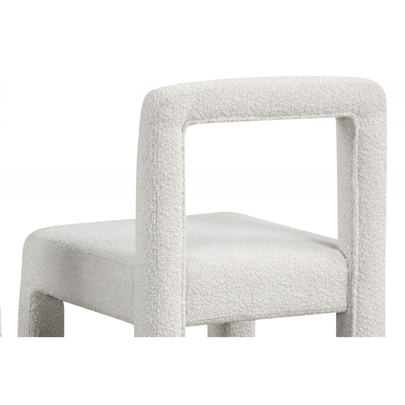 Modern Dining Chair Set of 2, Boucle Upholstered Kitchen Chair Set with Square Open Back, White