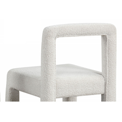 Modern Dining Chair Set of 2, Boucle Upholstered Kitchen Chair Set with Square Open Back, White