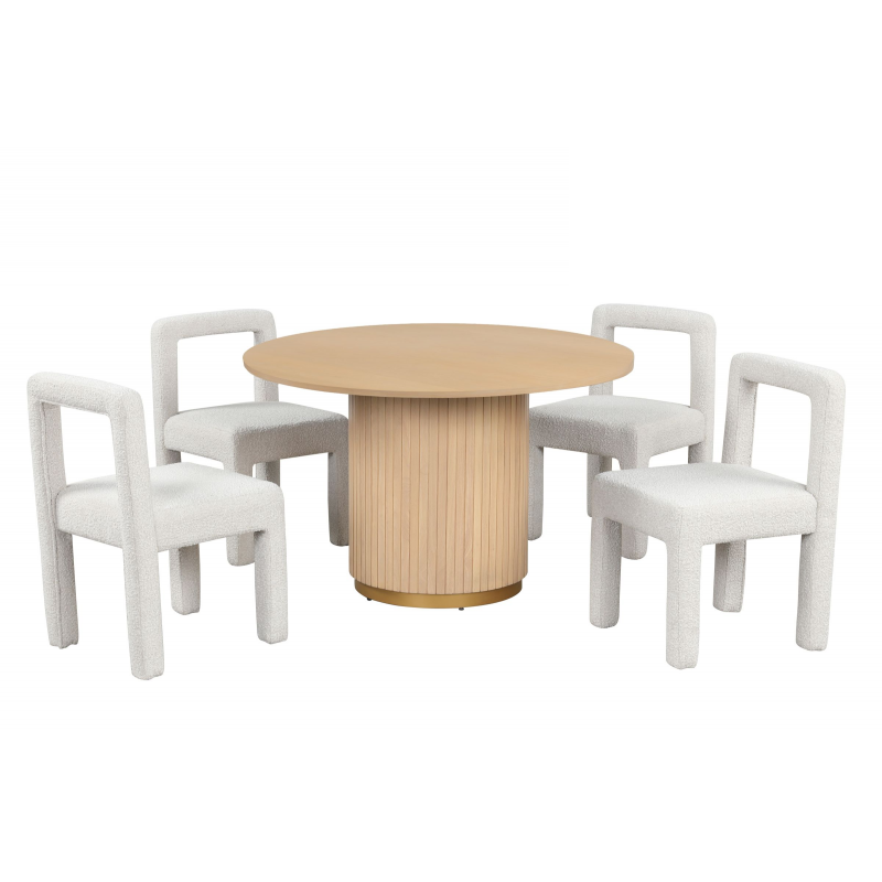 Modern Dining Chair Set of 2, Boucle Upholstered Kitchen Chair Set with Square Open Back, White