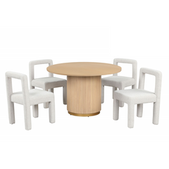 Modern Dining Chair Set of 2, Boucle Upholstered Kitchen Chair Set with Square Open Back, White
