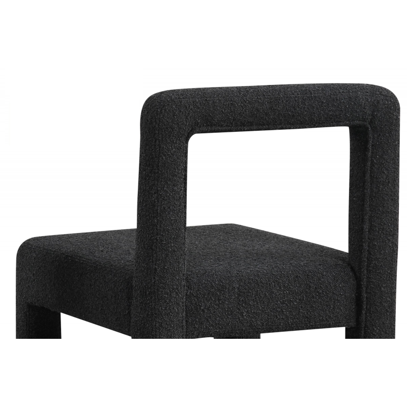 Modern Dining Chair Set of 2, Boucle Upholstered Kitchen Chair Set with Square Open Back, Black