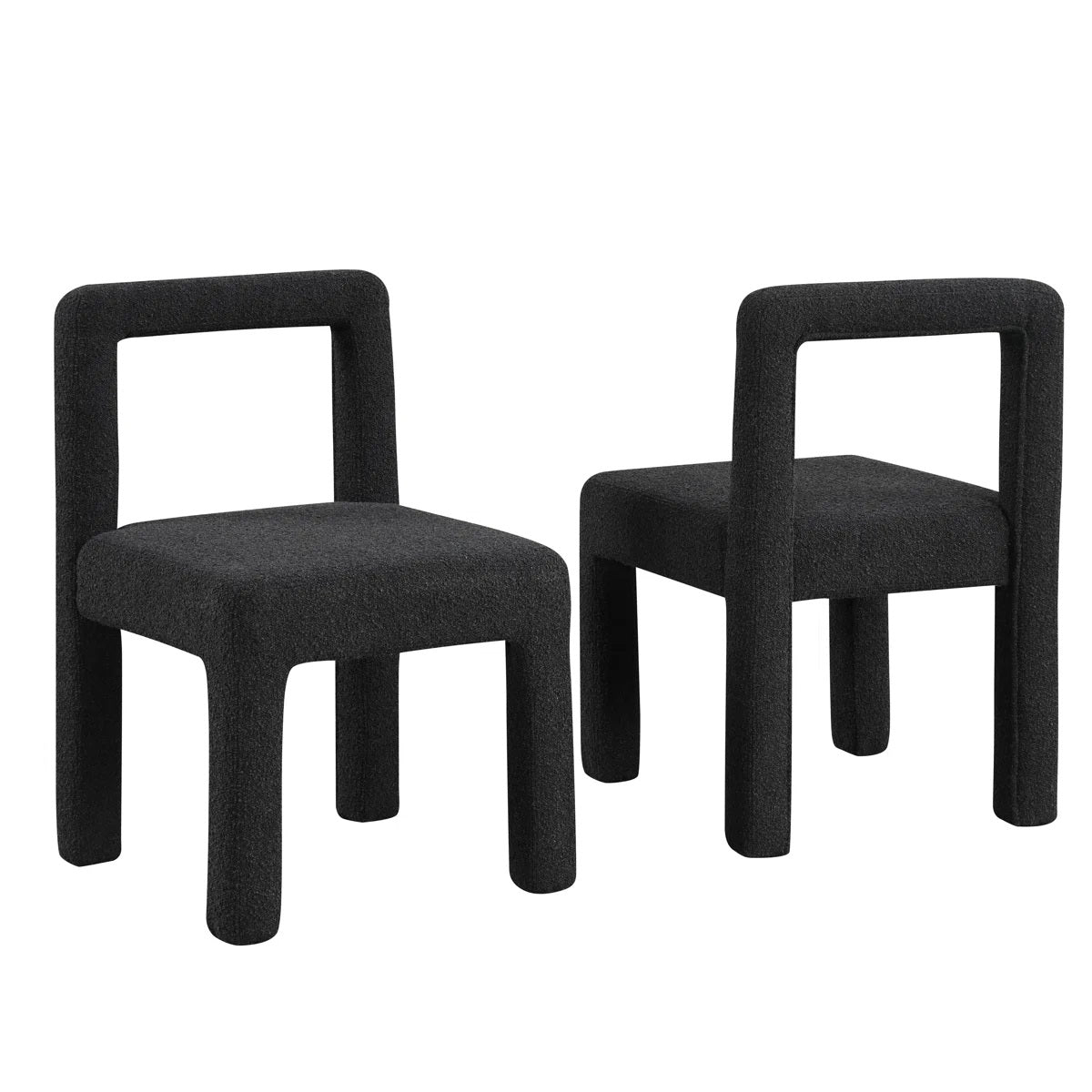 Modern Dining Chair Set of 2, Boucle Upholstered Kitchen Chair Set with Square Open Back, Black