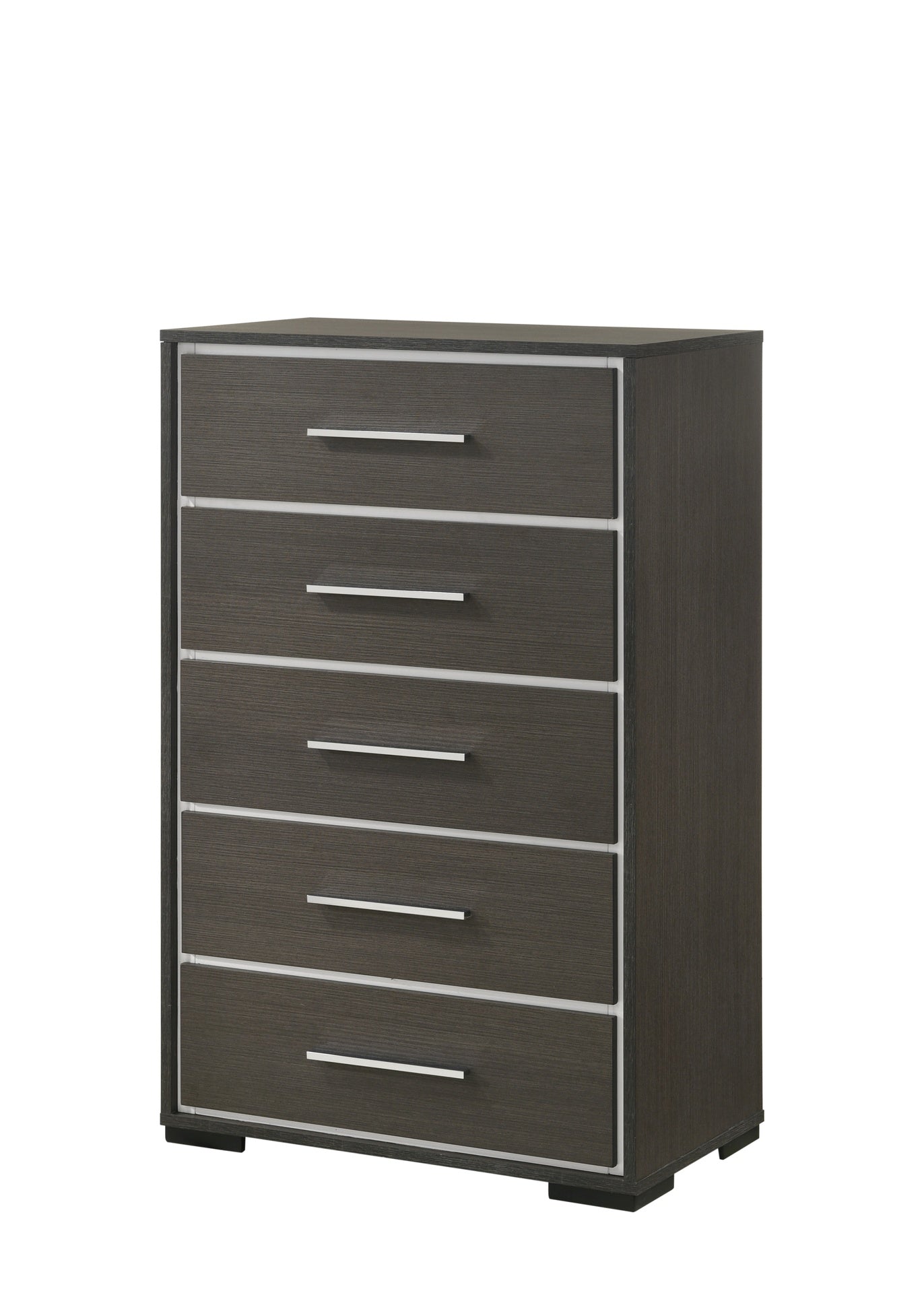 1pc Contemporary 5-Drawer Chest with Chrome Accents Gray Rustic Finish Bedroom Wooden Furniture
