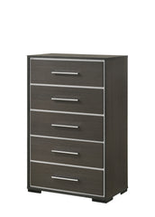 1pc Contemporary 5-Drawer Chest with Chrome Accents Gray Rustic Finish Bedroom Wooden Furniture