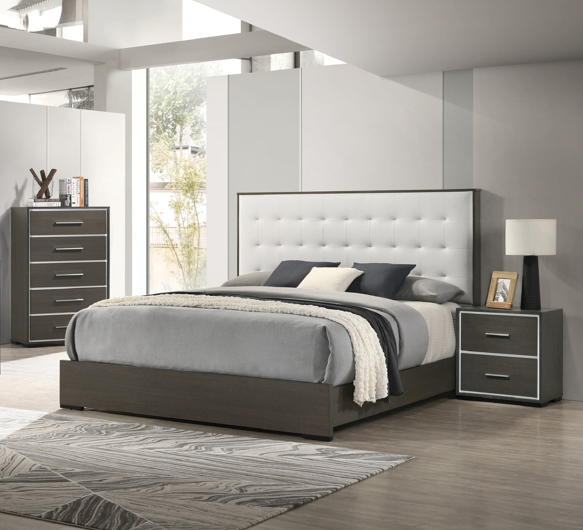 1pc Contemporary 5-Drawer Chest with Chrome Accents Gray Rustic Finish Bedroom Wooden Furniture