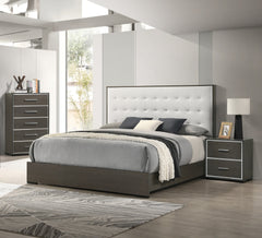 1pc Contemporary 5-Drawer Chest with Chrome Accents Gray Rustic Finish Bedroom Wooden Furniture