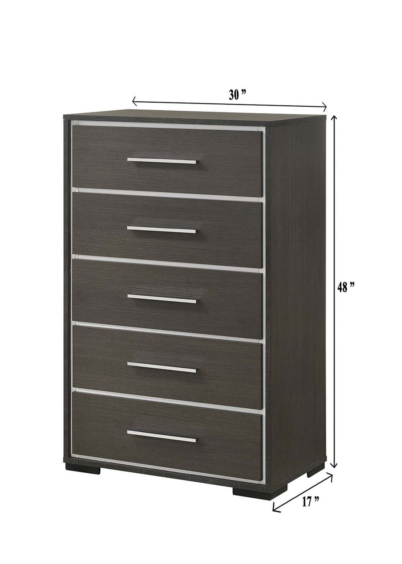 1pc Contemporary 5-Drawer Chest with Chrome Accents Gray Rustic Finish Bedroom Wooden Furniture
