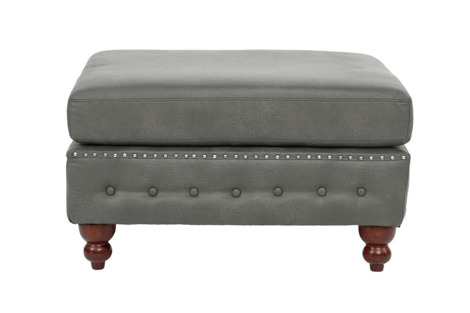 1pc Cocktail Ottoman Slate Gray Breathable Leatherette Tufted Nailhead Wooden Legs Living Room Furniture
