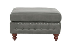 1pc Cocktail Ottoman Slate Gray Breathable Leatherette Tufted Nailhead Wooden Legs Living Room Furniture