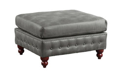 1pc Cocktail Ottoman Slate Gray Breathable Leatherette Tufted Nailhead Wooden Legs Living Room Furniture