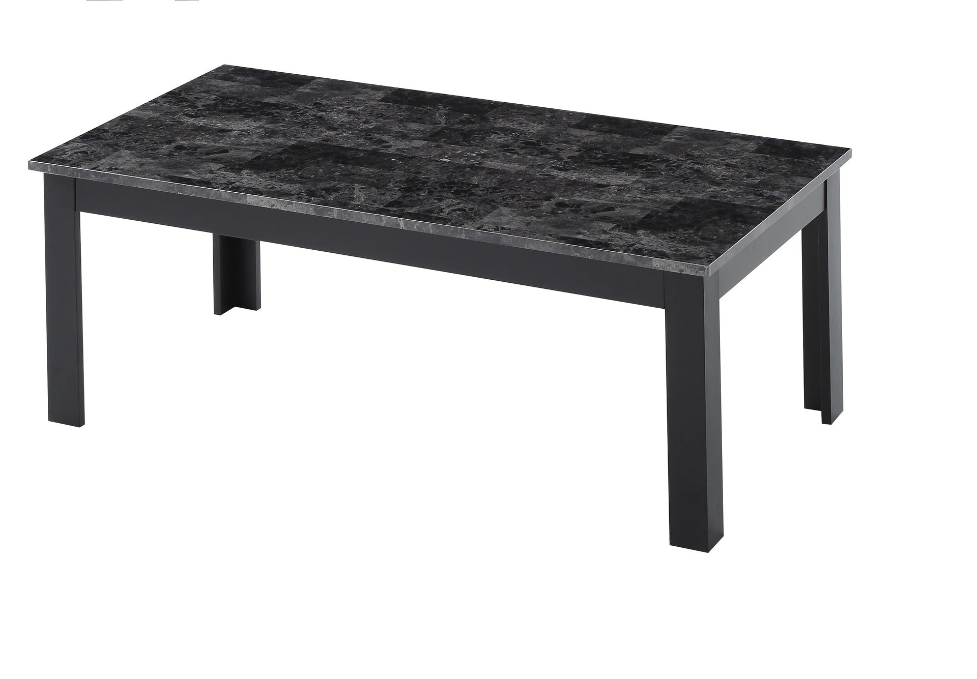 3pc Set Traditional Style Rectangular Coffee Table Square Shape End Table Wooden Legs Black Finish Faux Marble Top Wooden Furniture Gray Finish