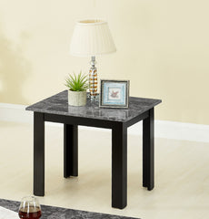 3pc Set Traditional Style Rectangular Coffee Table Square Shape End Table Wooden Legs Black Finish Faux Marble Top Wooden Furniture Gray Finish