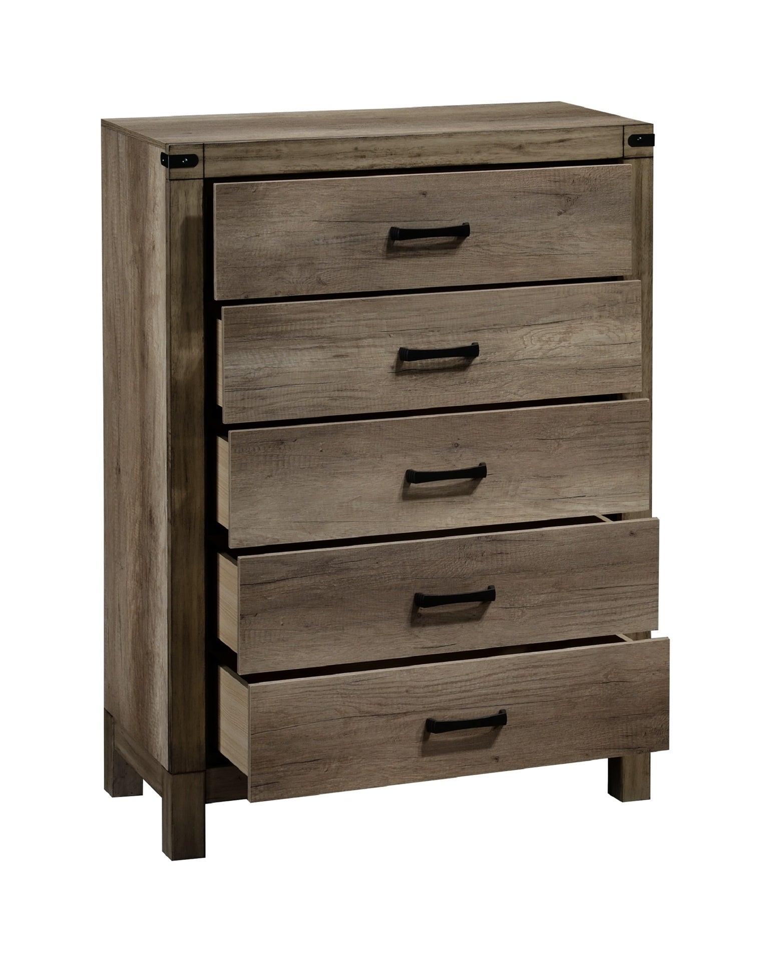 1pc Contemporary Five Drawer Chest Bedroom Solid Wood Wooden Furniture Brown Melamine Finish Rustic Furniture