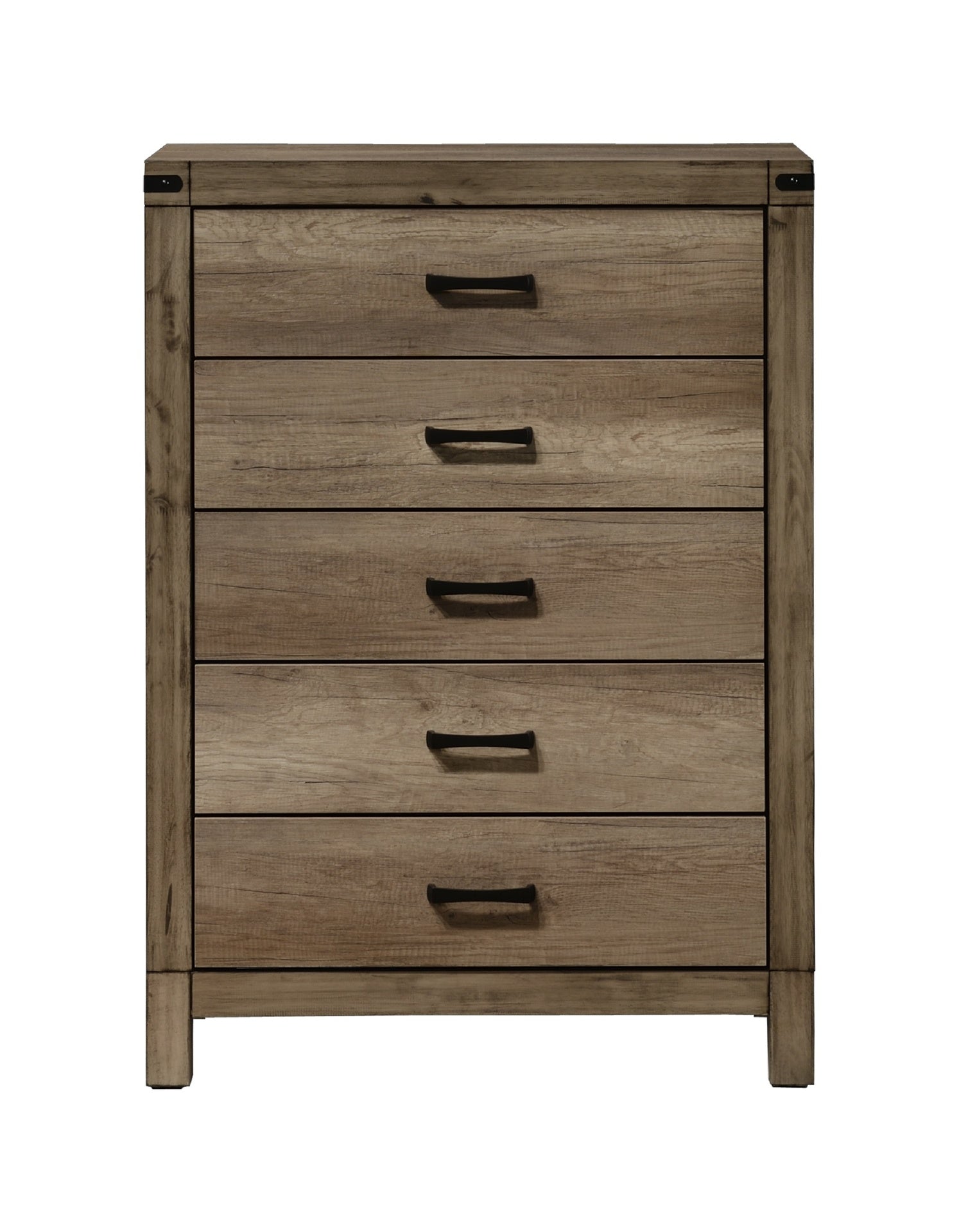 1pc Contemporary Five Drawer Chest Bedroom Solid Wood Wooden Furniture Brown Melamine Finish Rustic Furniture