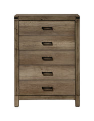 1pc Contemporary Five Drawer Chest Bedroom Solid Wood Wooden Furniture Brown Melamine Finish Rustic Furniture
